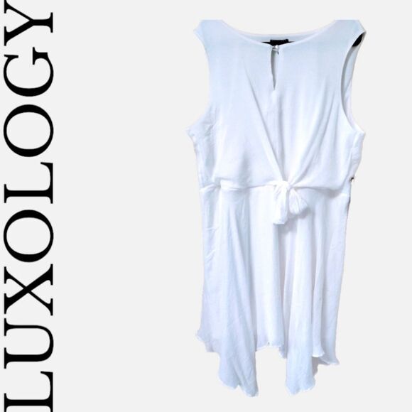 LUXOLOGY Plus Size White Sleeveless Midi Dress - Picture 1 of 10